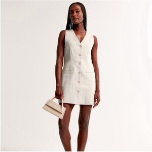 Abercrombie & Fitch Mara Linen Blend Vest Mini Dress Cream Tan Size Small